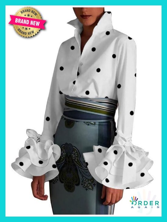 Tops - Women's Flowy Long Sleeve Button Down Blouse Office Work Top